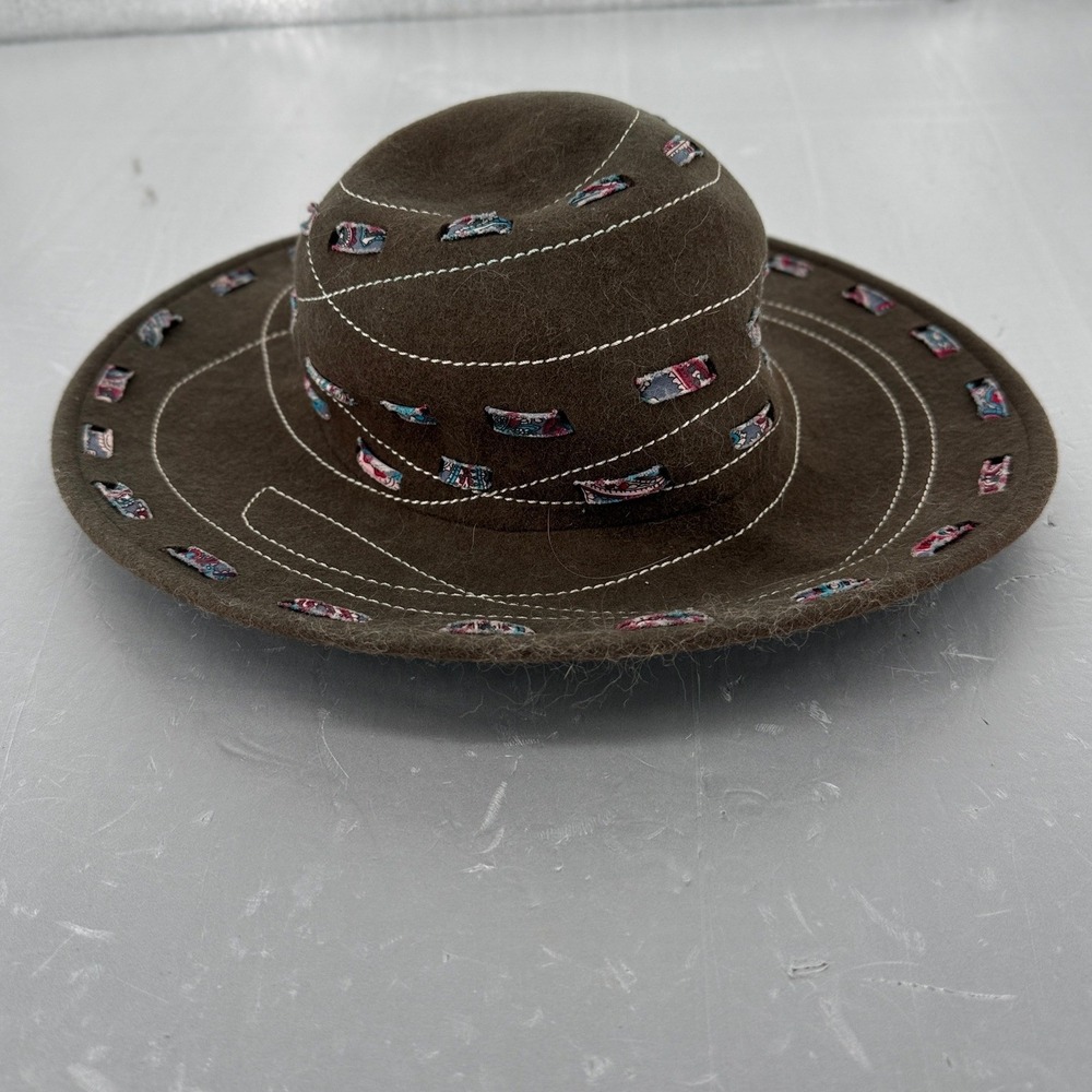 San Diego Hat Co Brown 100% Wool Felt Wide Brim Hat Paisley Accents One Size